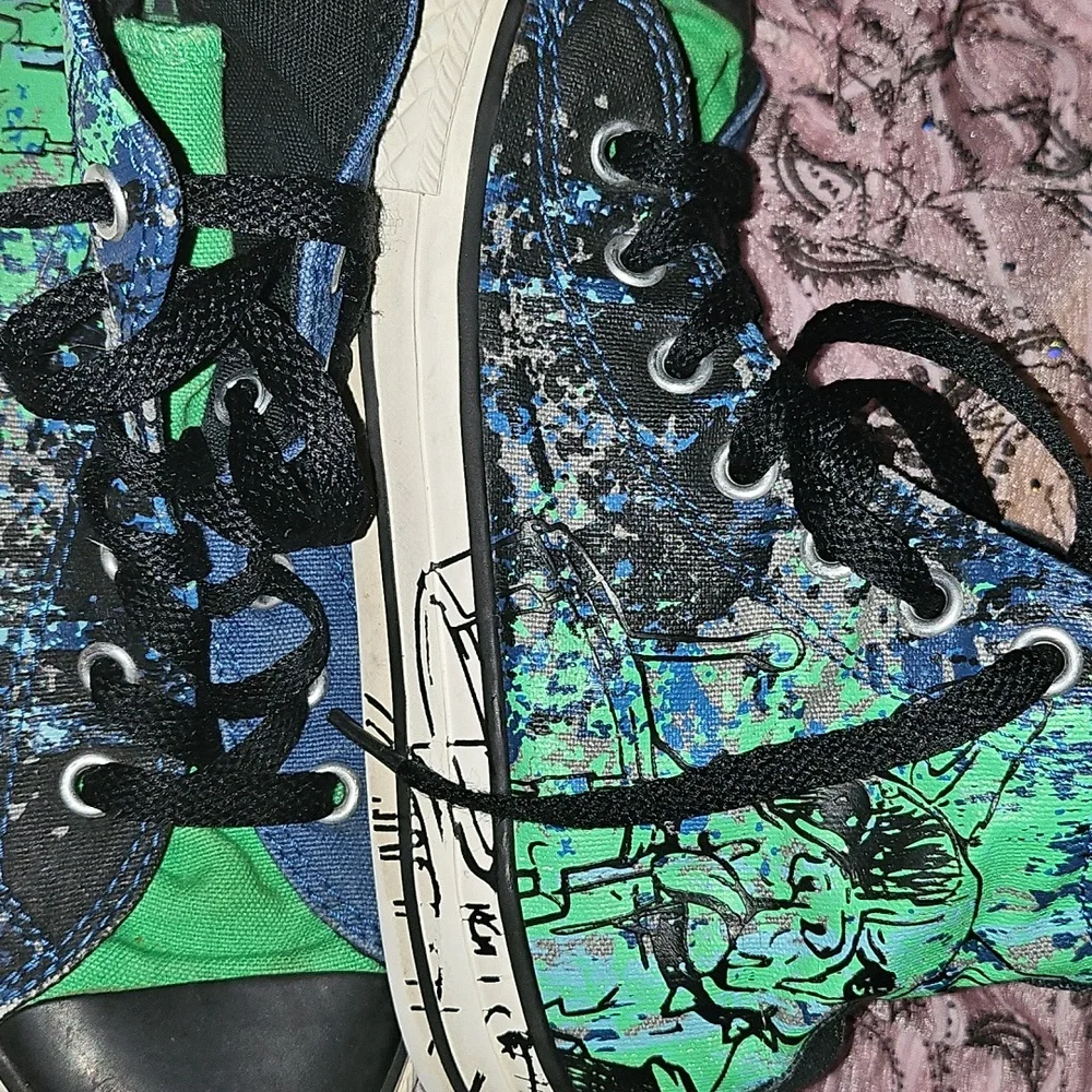 EUC Vintage Boys Converse Midnight Hound Blue and Green Artistic High-Tops - Picture 2 of 5